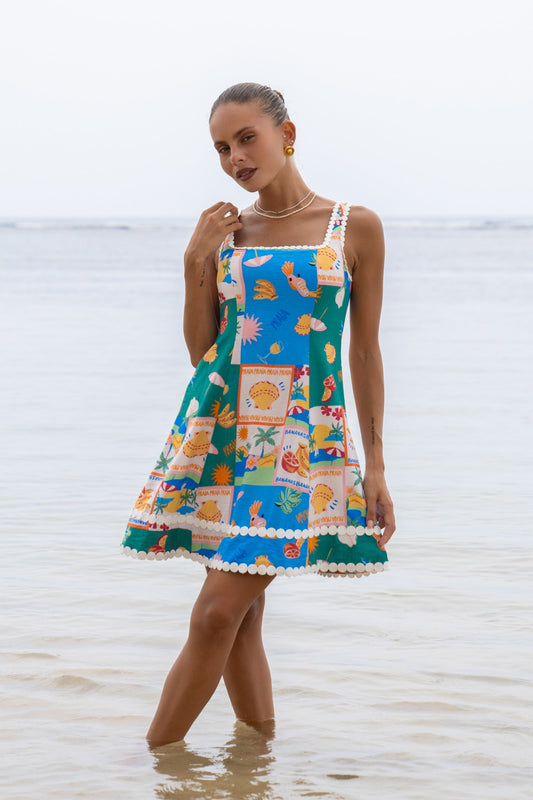 Heychic Praia Multicolour Tropical Lace Detail Mini Dress (Multi)