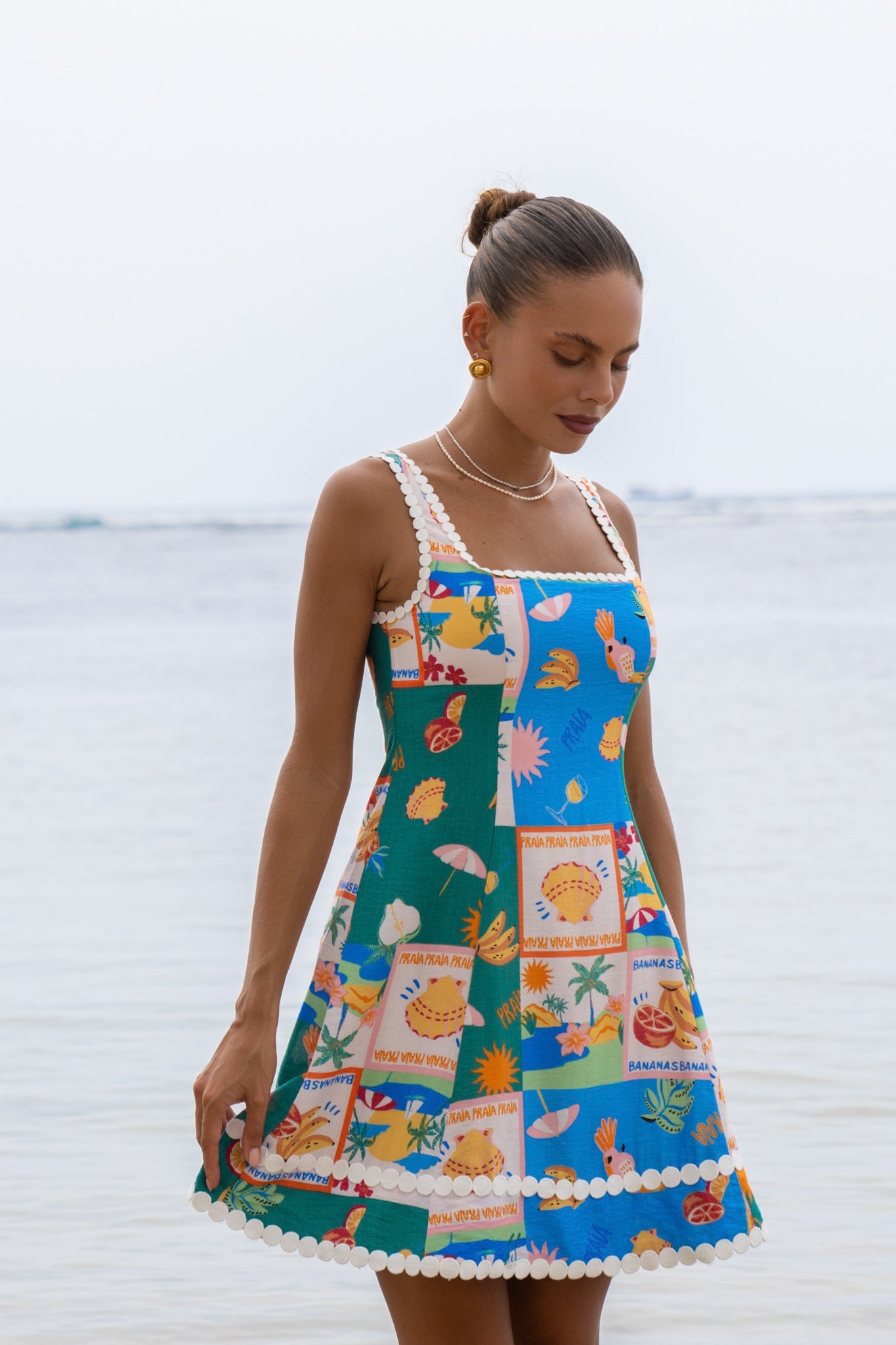 Heychic Praia Multicolour Tropical Lace Detail Mini Dress (Multi)