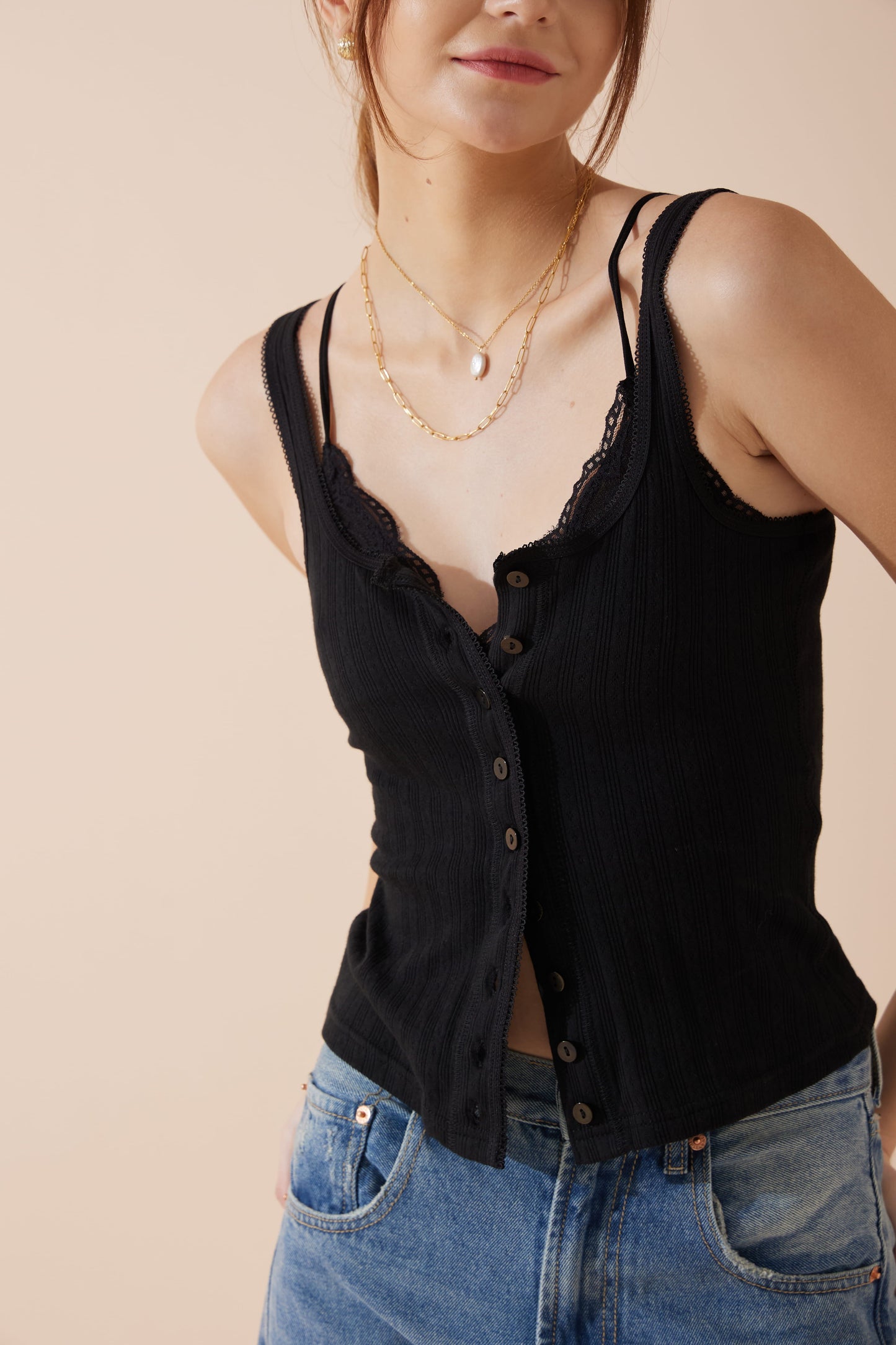 Heychic Sadie Button Tank Top (Black)