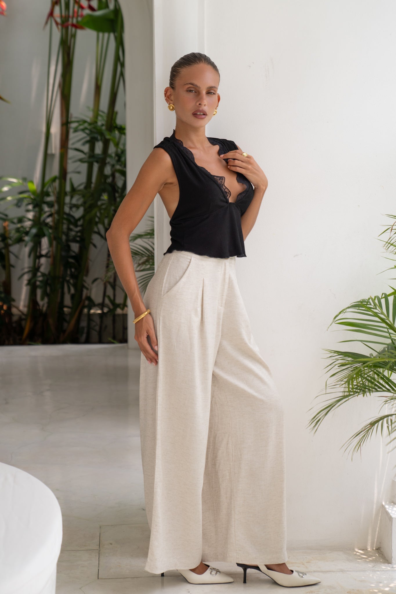 Heychic Margo Wide Leg Pants (Beige)