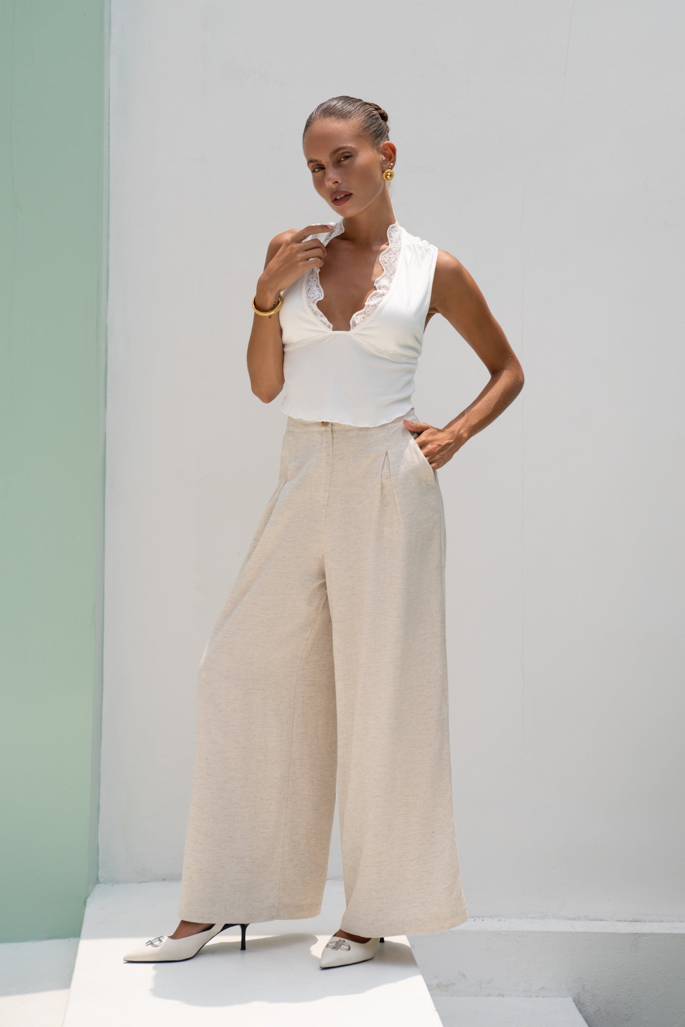 Heychic Margo Wide Leg Pants (Beige)
