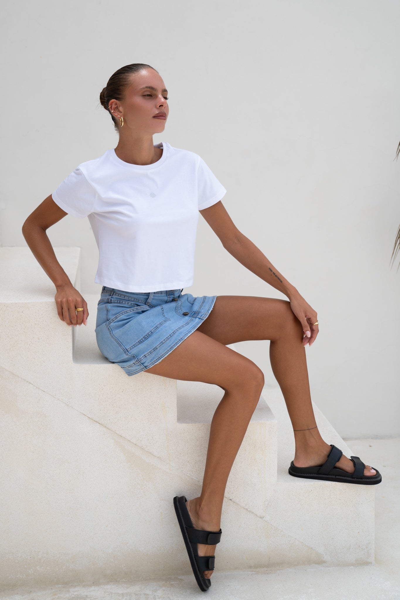 Heychic Hayden Light Denim A-Line Mini Skirt (Blue)