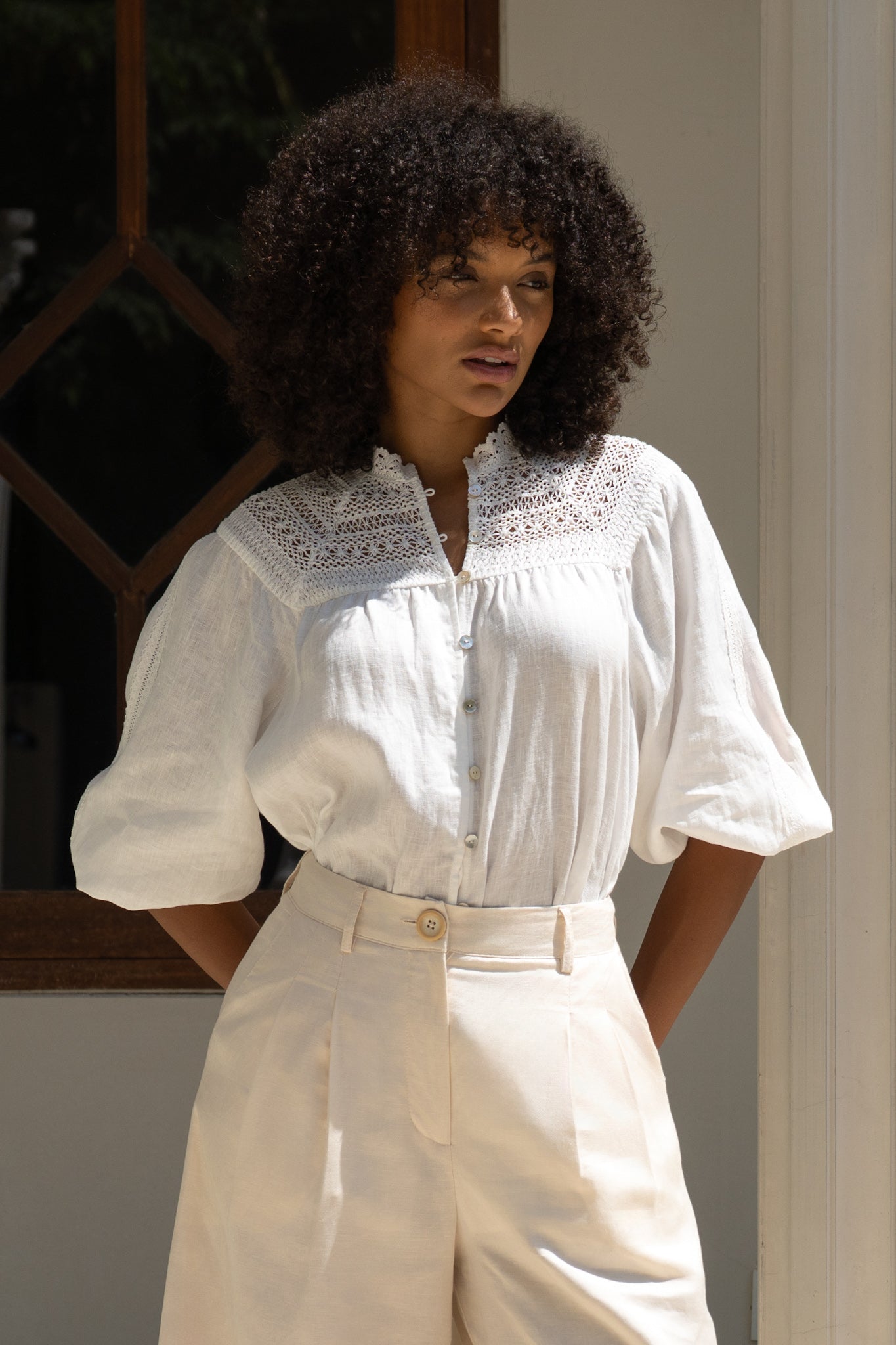 Heychic Winelle Lace Detail Blouse (White)