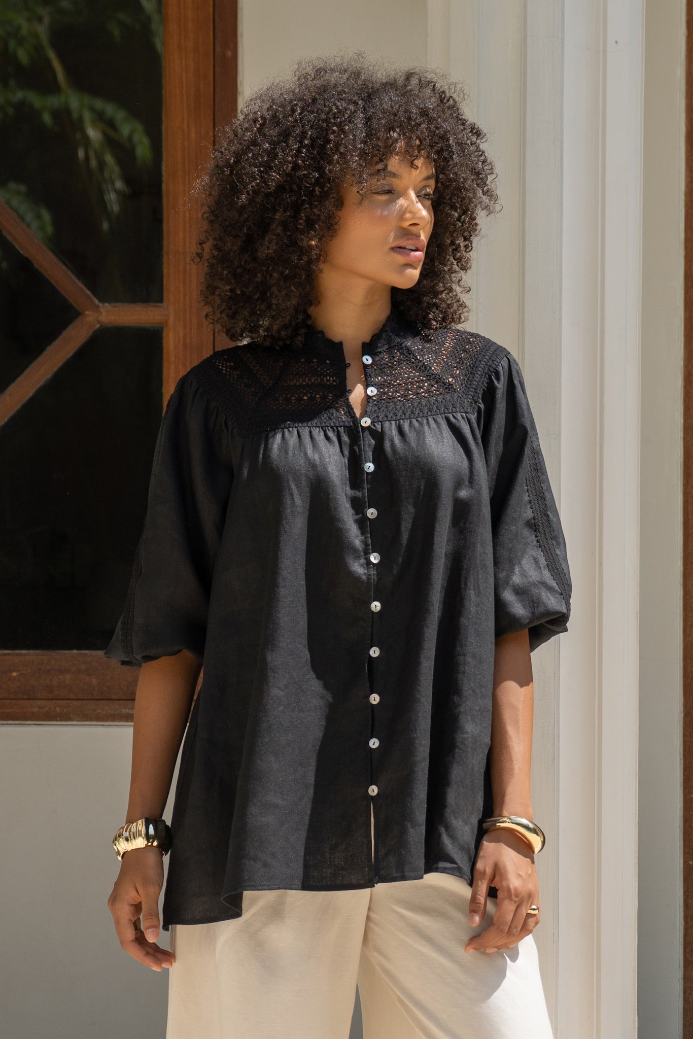 Heychic Winelle Lace Detail Blouse (Black)