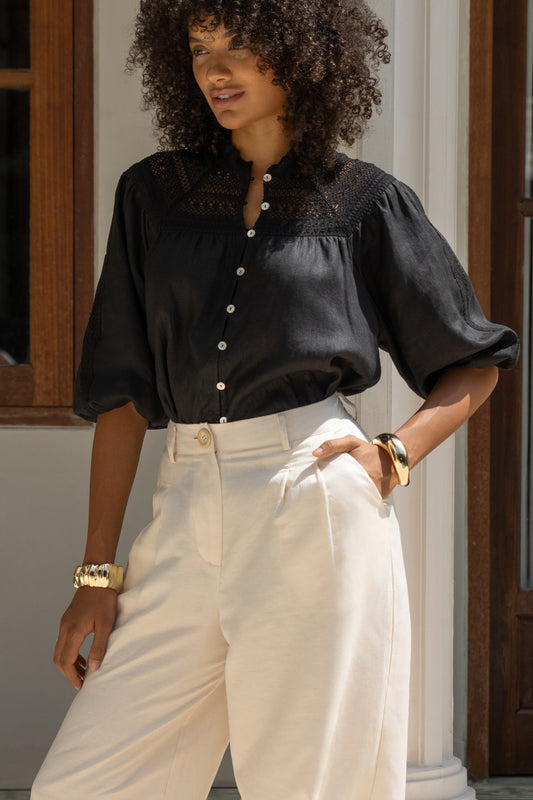 Heychic Winelle Lace Detail Blouse (Black)