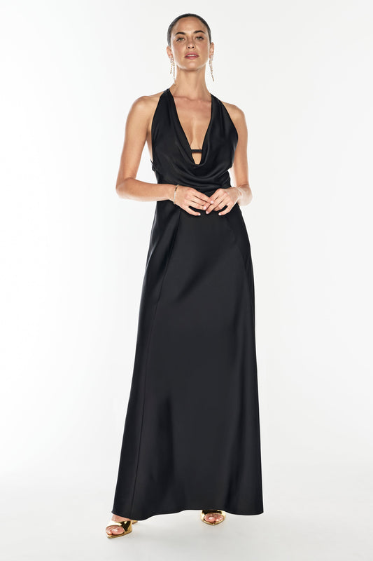 Charmed Cowl Slip Dress (Black)