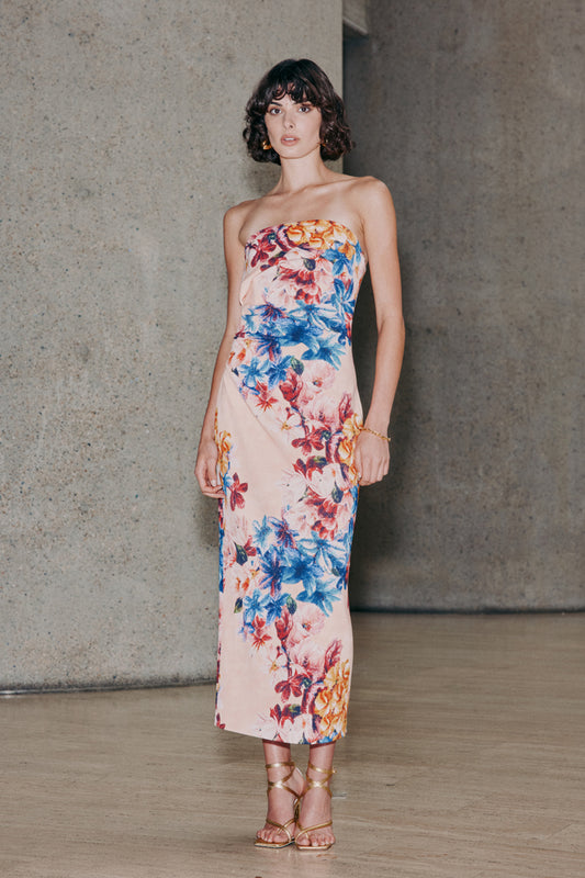 Scattered Strapless Dress (Floral)