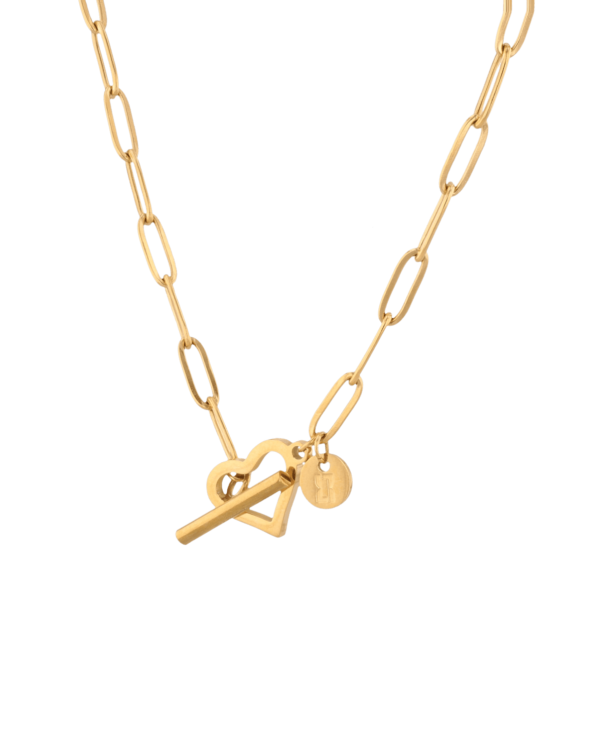 LAVANA Heartlock Gold Paperclip Necklace