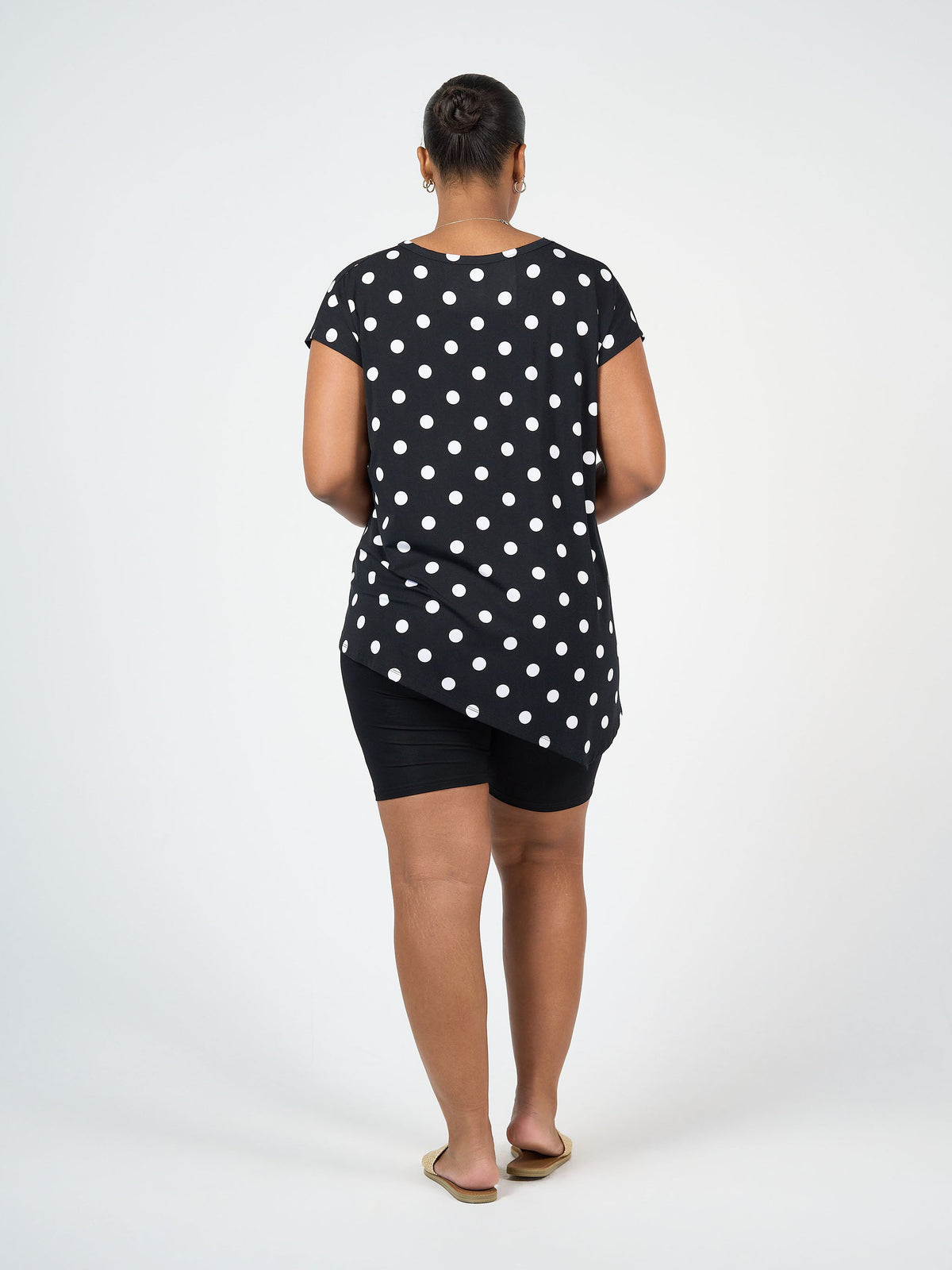 Lou Lou Holiday Asymmetrical Bamboo V-Neck T-Shirt (Polka Dot)