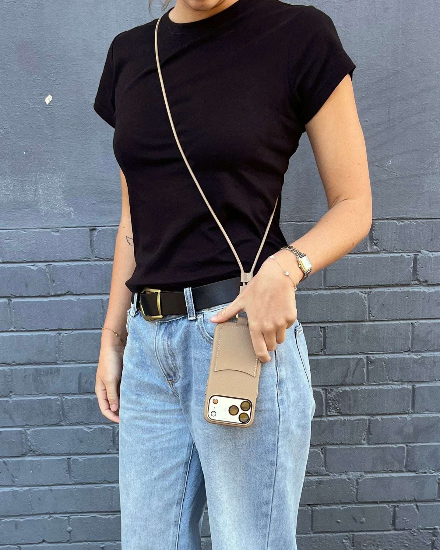The Daily Edited iPhone 17 Pro Max Case with Crossbody Strap (Latte)
