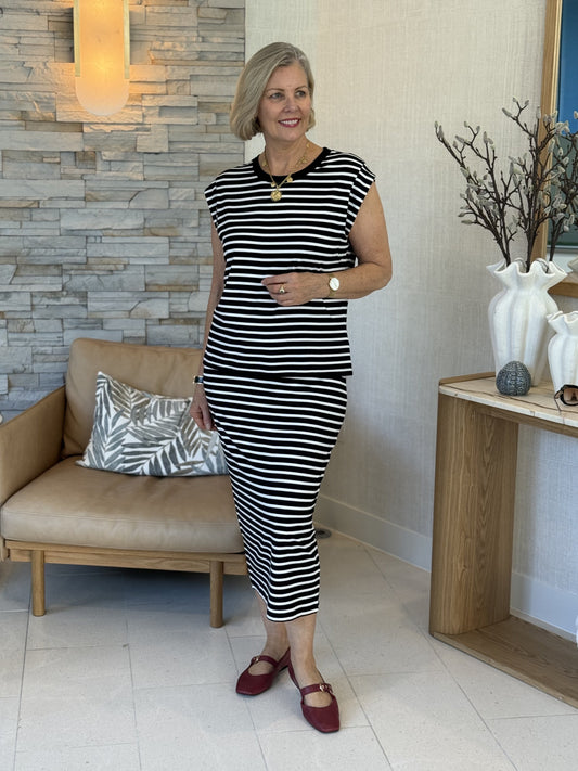 Lou Lou Donna Cap Sleeve Bamboo Tee (Black & White Stripe)