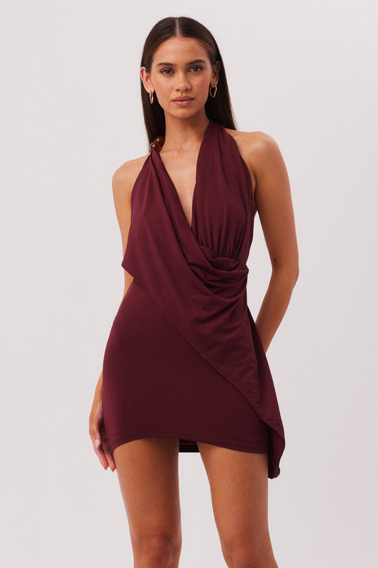 SNDYS ISA DRAPE MINI DRESS (Cabernet)