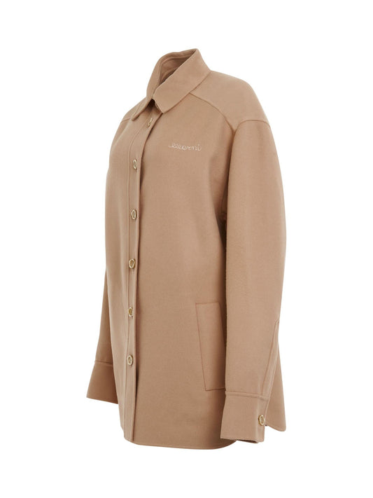 MARNI Logo Embroidered Buttoned Overshirt (Light Camel)