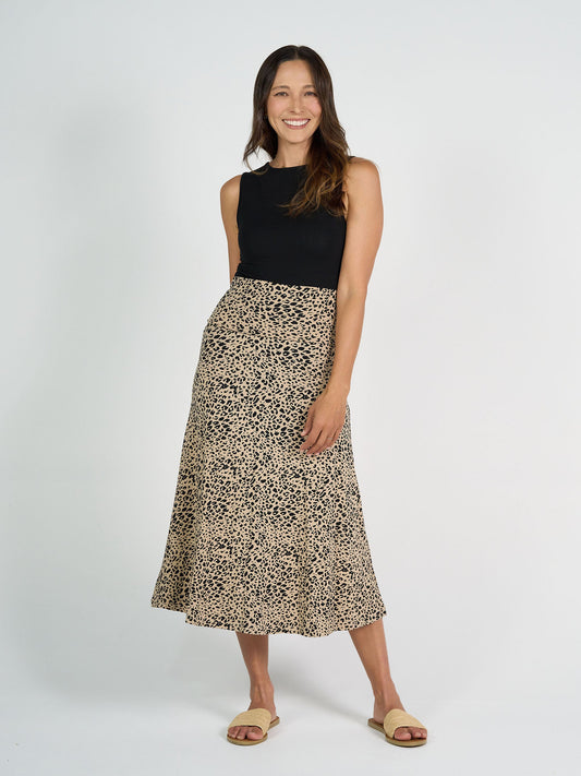 Lou Lou Jackson Bamboo Maxi Skirt (Brown Leopard)