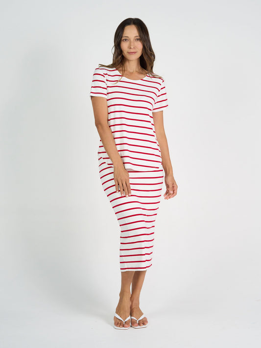 Lou Lou Maxi Bamboo Whitney Tube Skirt (Lipstick & White Stripe)