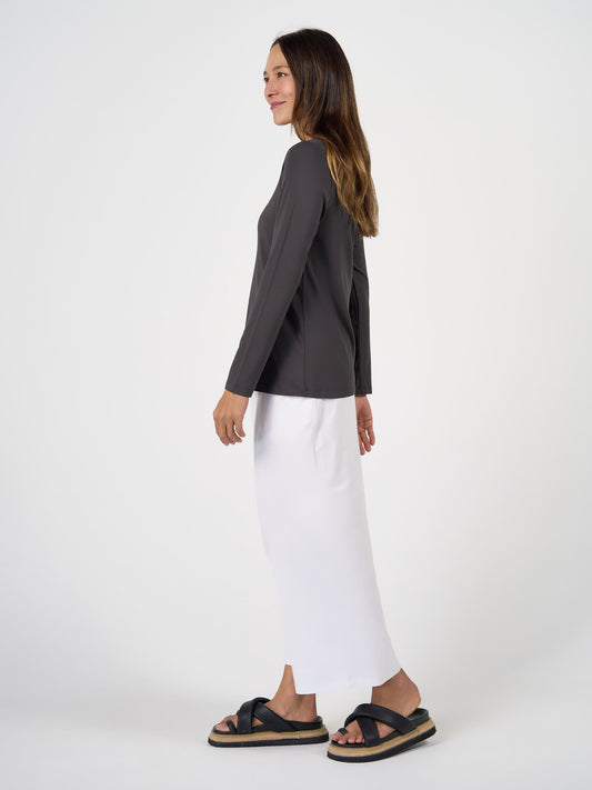 Lou Lou Jones Long Sleeve Fitted Bamboo Top (Steel)