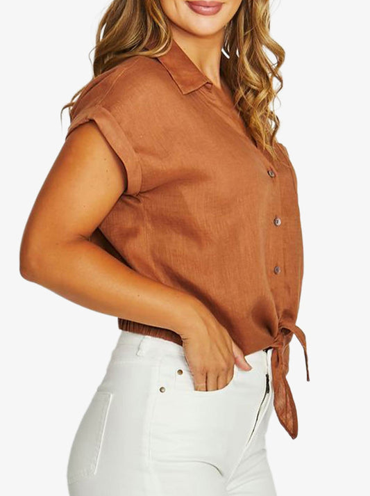 JUMP TIE FRONT SHIRT (Chestnut)