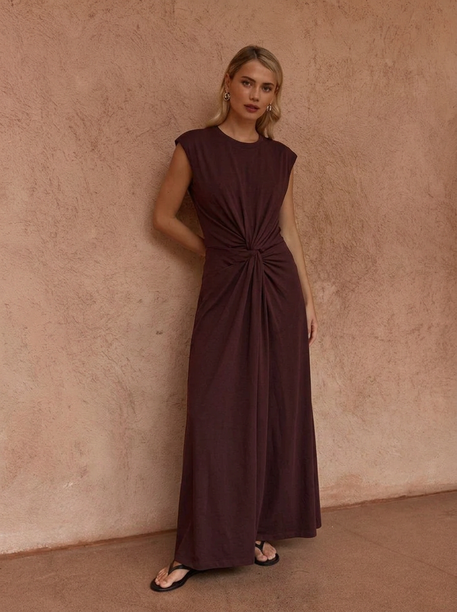 Image of Dresses. Product name - Jade Short Sleeve Jersey Dress in Burgundy colour by brand - Sass Clothing