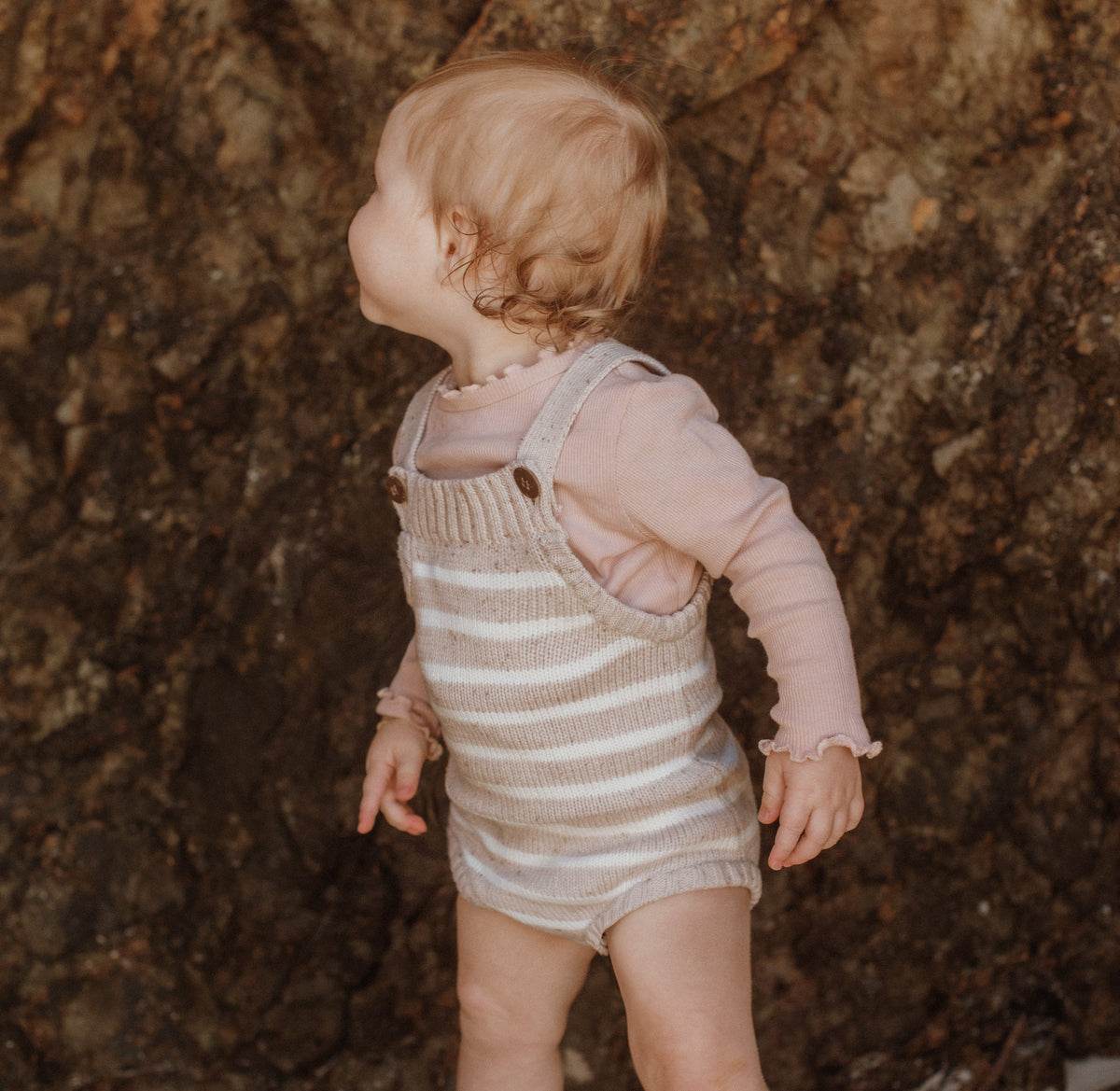 Oat Fleck Stripe Knit Romper