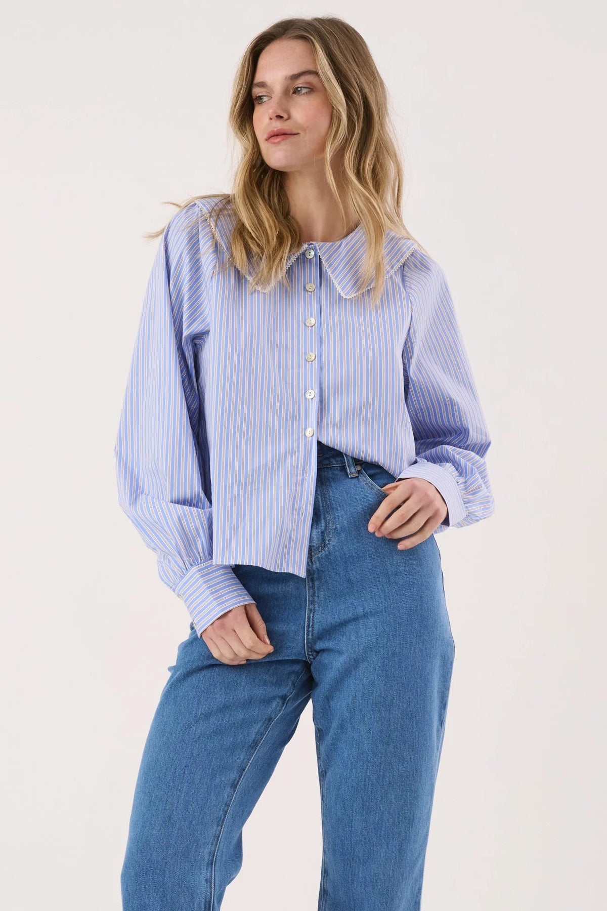 Sass Clothing Gypsy Large Collared Shirt (Blue Choc Stripe)