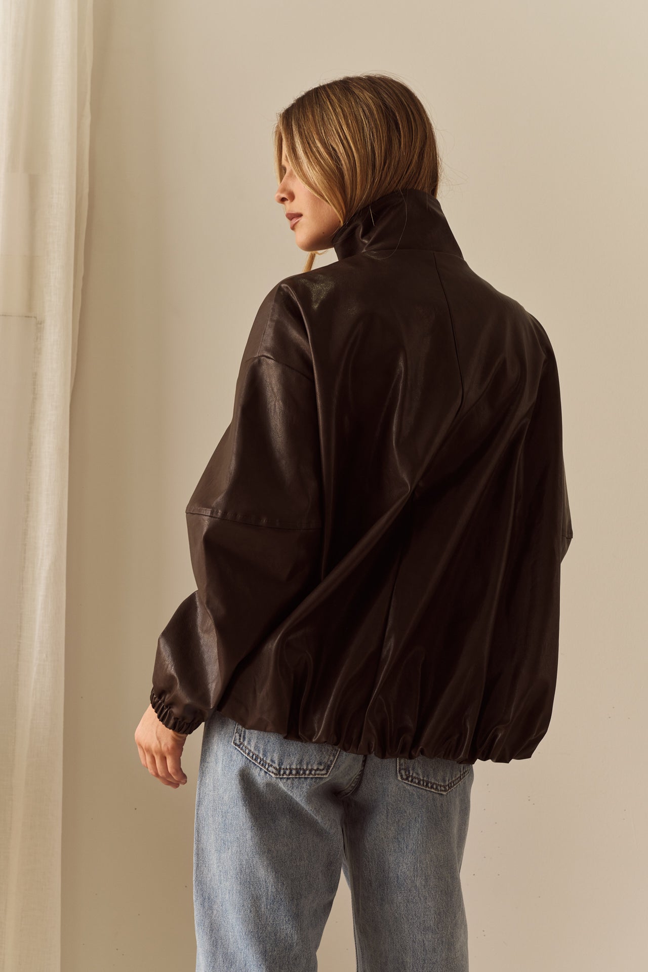 Sass Clothing Milo Leather Look Bomber (Chocolate)
