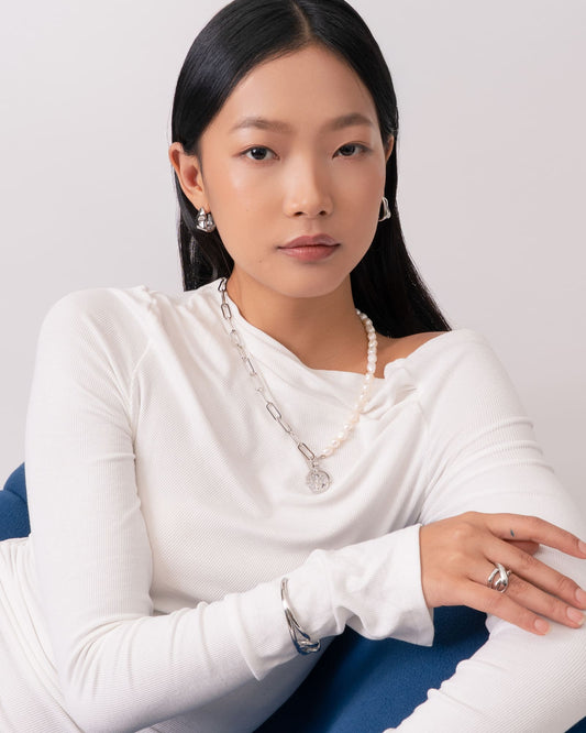 LAVANA Liquid Arc Silver Earrings