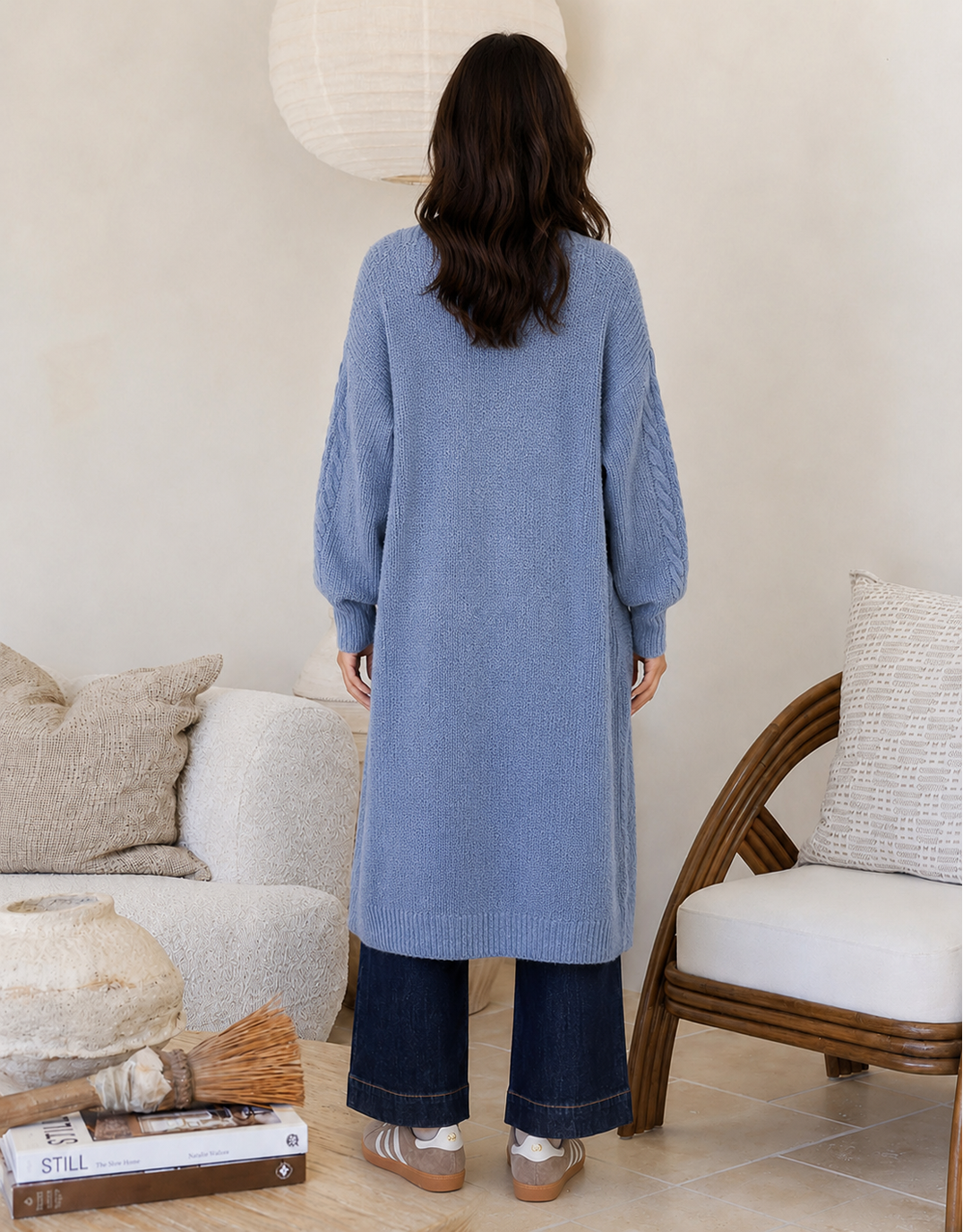 132 Fashion Longline Cable Cardi (Blue)