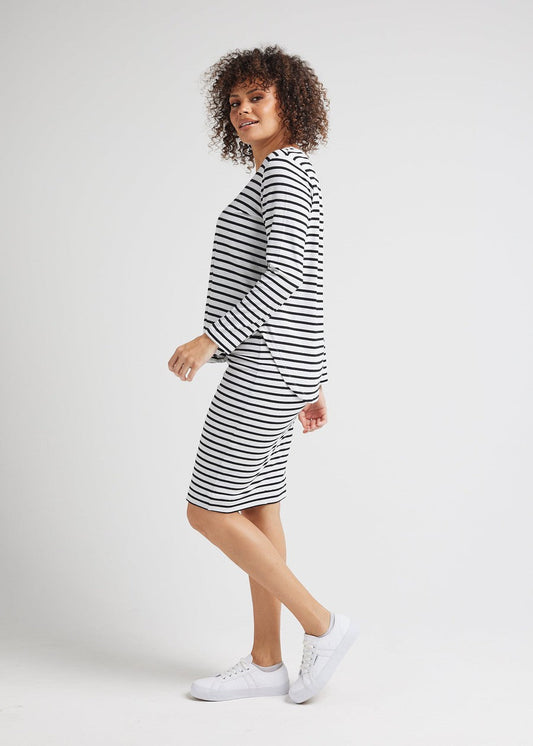 Lou Lou Sia V Neck Bamboo Longsleeve Top (Grey Marle & Black Stripe)