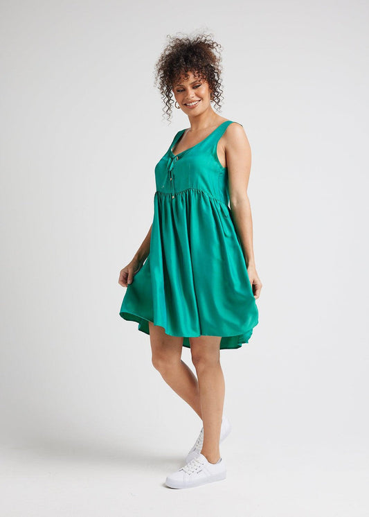 Lou Lou Carnation Sleeveless Silk Dress (Emerald Green)