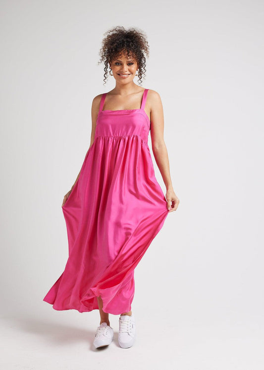 Lou Lou Begonia Sleeveless Silk Maxi Dress (Fuschia)