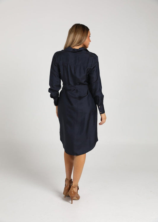 Lou Lou The Silk Long-sleeve Shirt Dress (Ink)