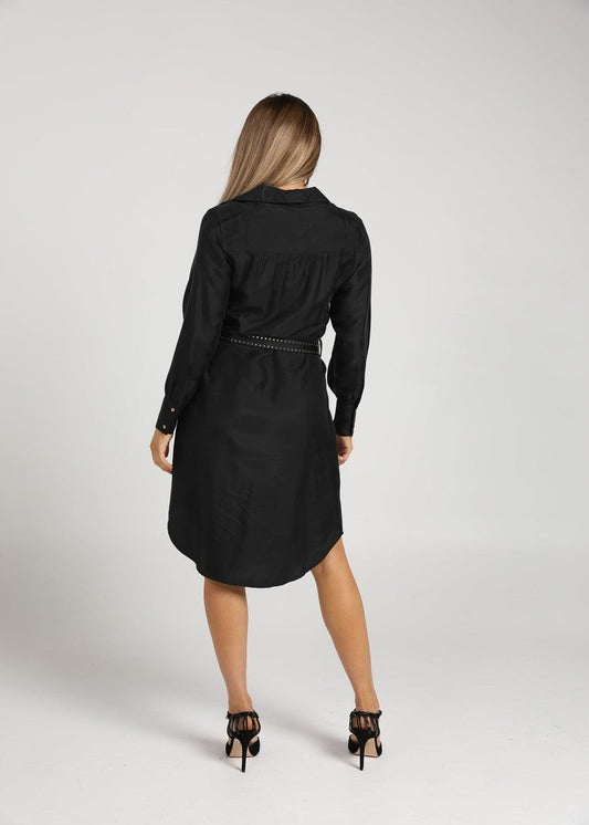 Lou Lou The Silk Long-sleeve Shirt Dress (Black)