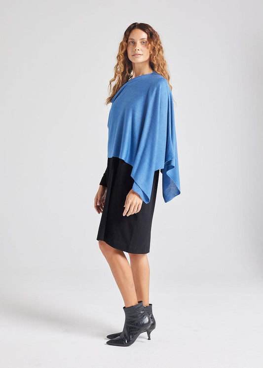 Lou Lou Carrie Cashmere & Bamboo Knit Poncho (Ocean Blue)