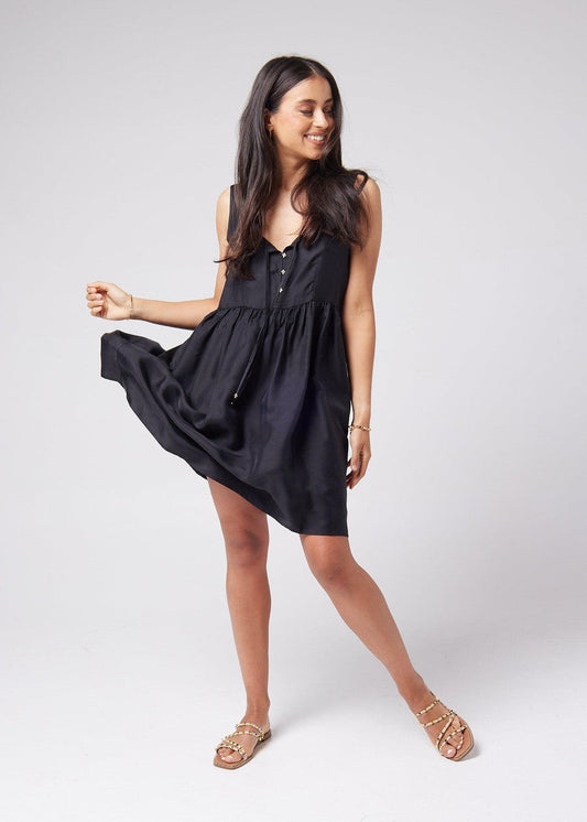 Lou Lou Carnation Sleeveless Silk Dress (Black)