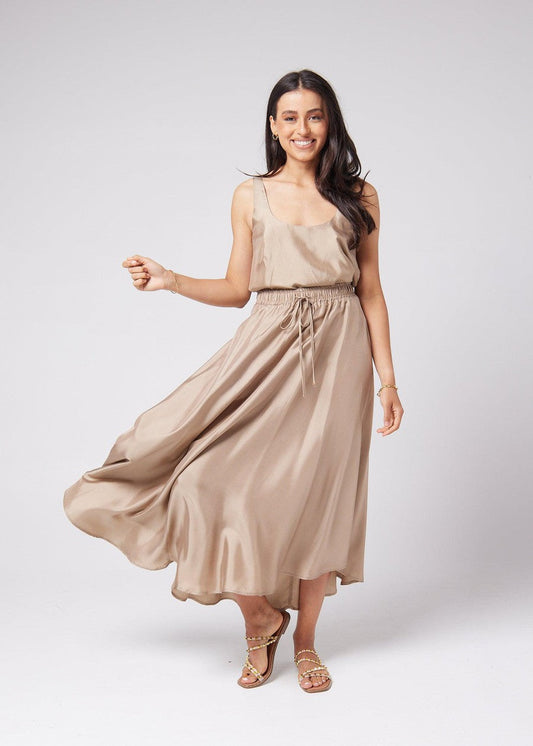 Lou Lou Aster Silk Maxi Skirt (Bronze)