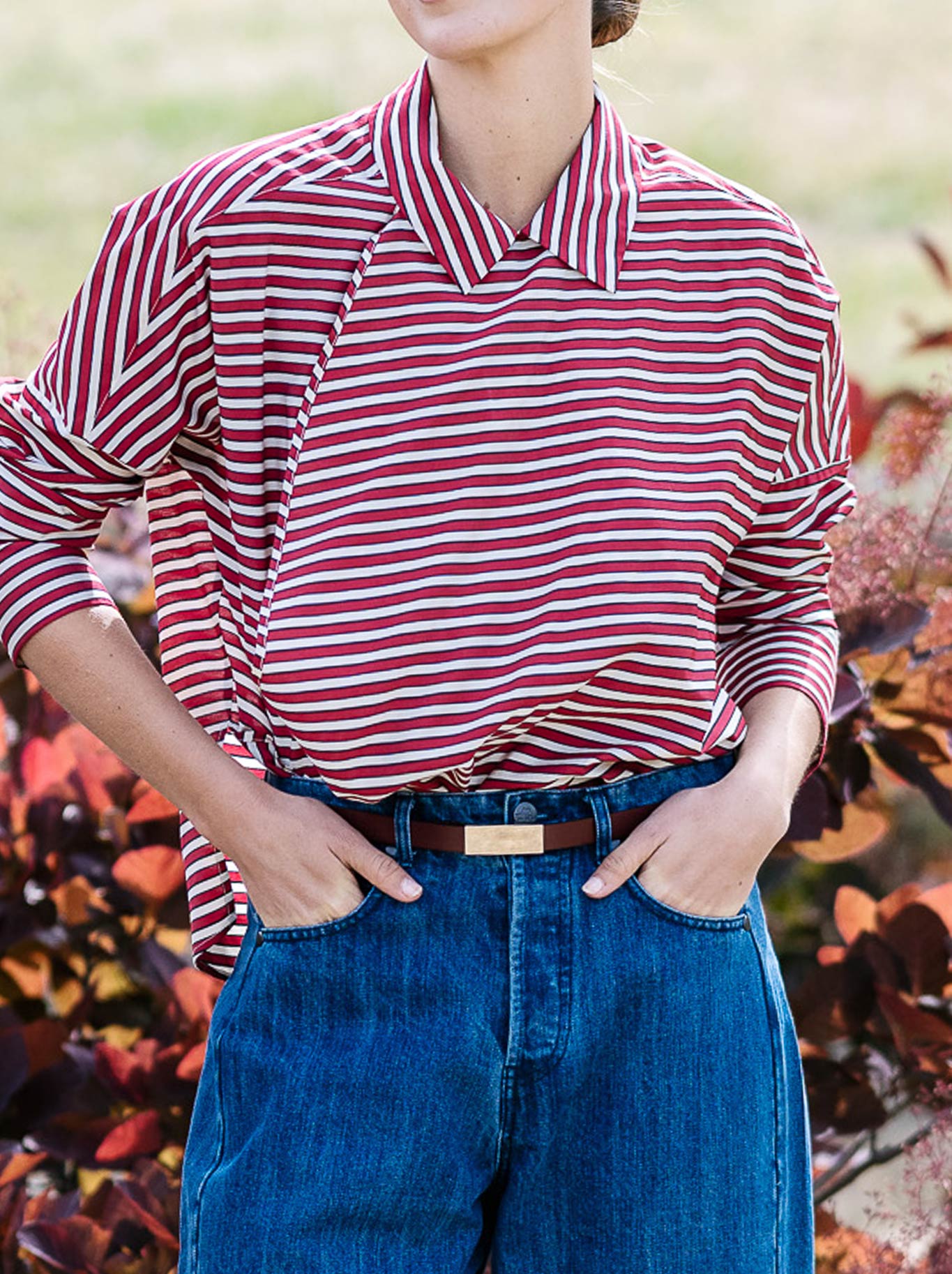 M.A DAINTY PETAL SHIRT (Red Stripe)