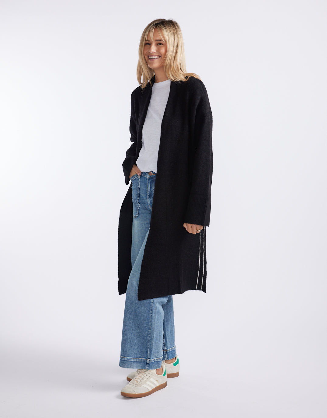White & Co. Montreux Wool Alpaca Longline Cardigan (Black)