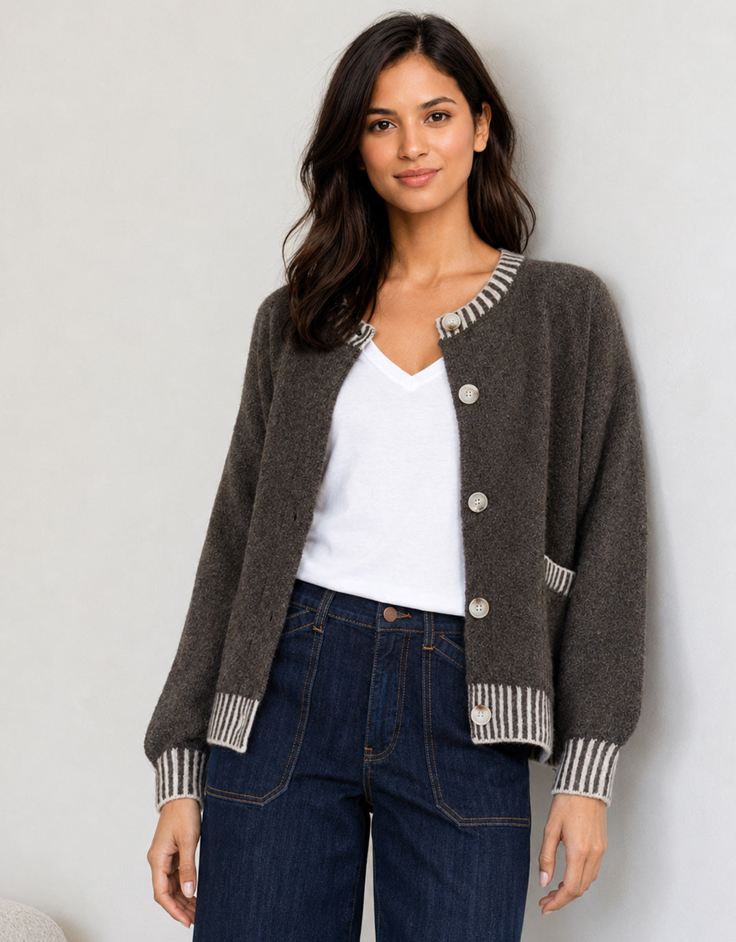 132 Fashion Macie Wool Blend Cardi (Choc)