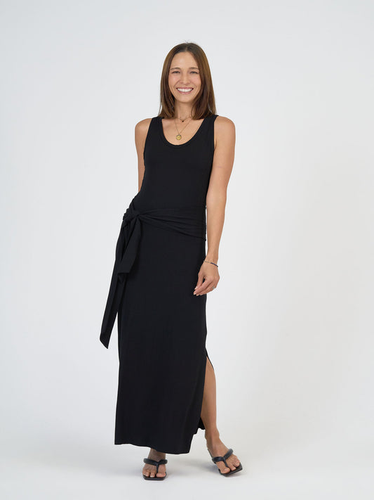 Lou Lou Macy Belted Bamboo Maxi Dress (Black)