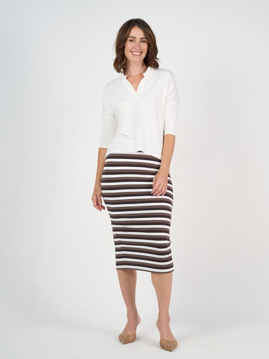 Lou Lou Maxi Bamboo Whitney Tube Skirt (Brown Stripe)
