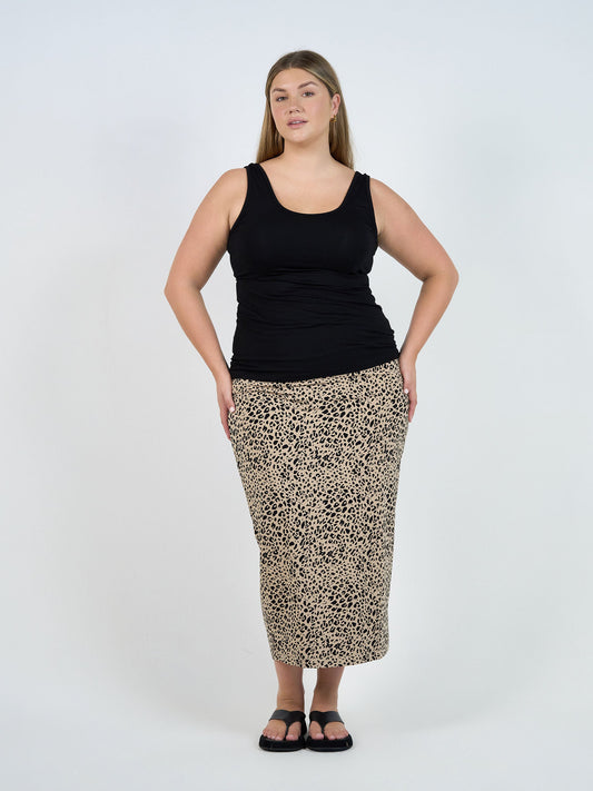 Lou Lou Maxi Bamboo Whitney Tube Skirt (Brown Leopard)