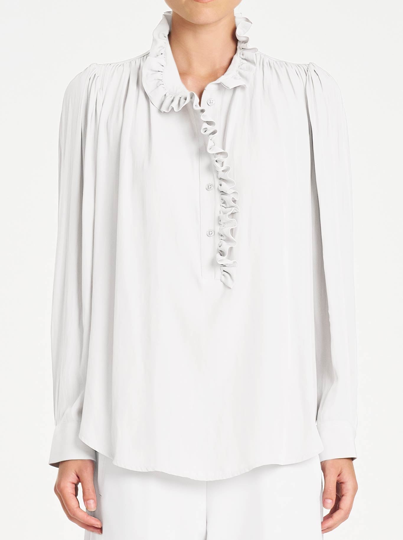 Image of Blouses. Product name - Mela Purdie Rufflet Blouse in White colour by brand - Mela Purdie