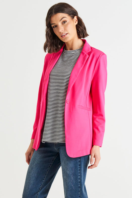 Betty Basics Portsea Single-Breasted Stretchy Lightweight Blazer (Bubblegum Pink)