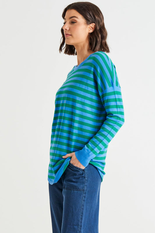 Betty Basics Sophie Lightweight Relaxed Knit Jumper (Green/Blue Stripe)