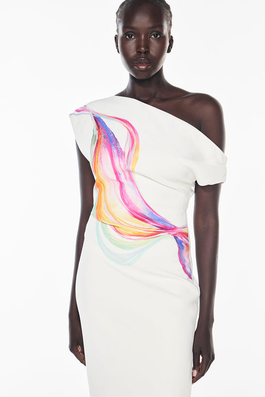 Vibrations Drape Dress (White Multi)