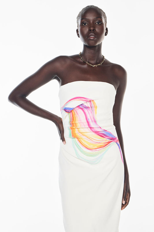 Vibrations Strapless Dress (White Multi)