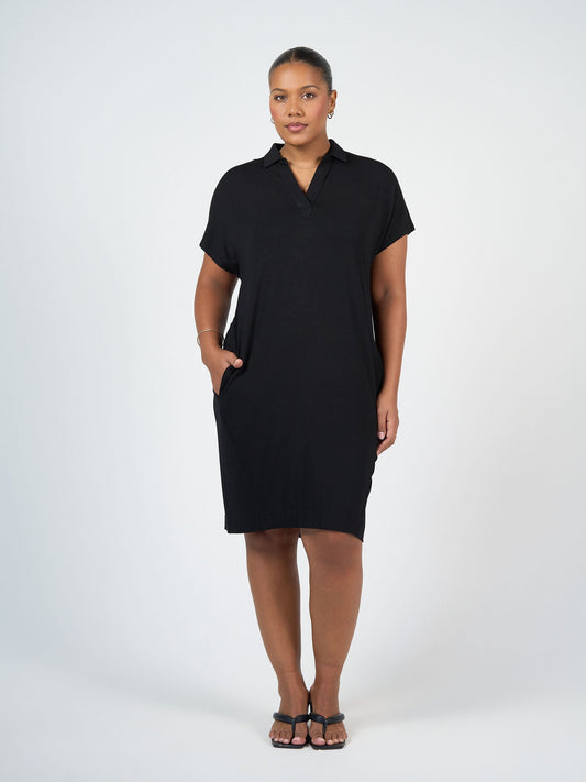 Lou Lou Naomi Bamboo Collared T-Shirt Dress (Black)