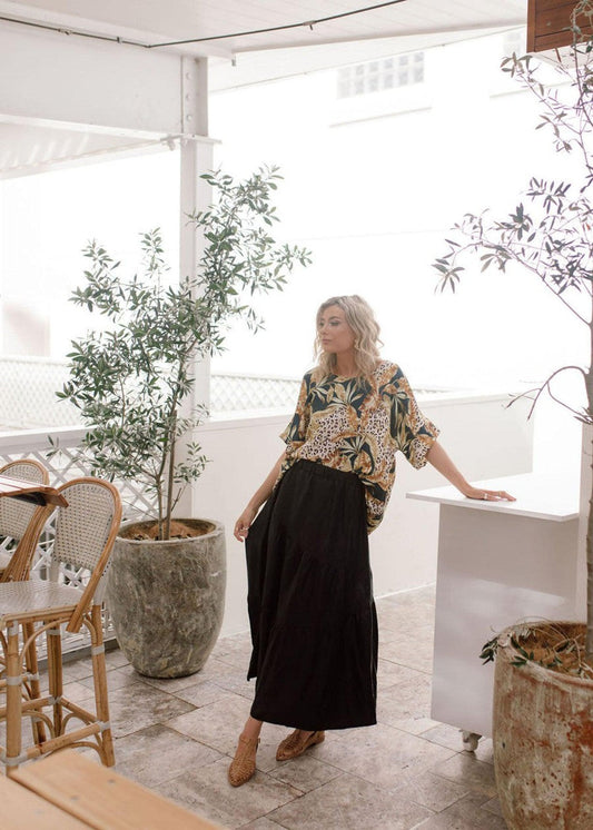 Lou Lou Summer Silk Maxi Skirt (Black)