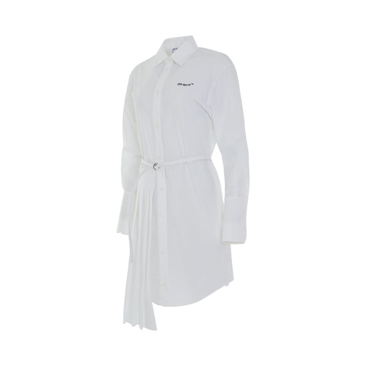 OFF- Diagonal Plisse Shirt Dress (White)