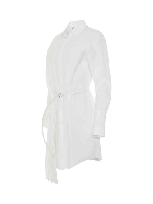 OFF-WHITE Corporate Plisse Shirt Dress (White)